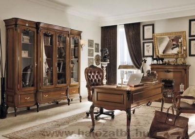 Olasz klasszikus, exkluzív, elegáns, minőségi bútor, könyves szekrény, íróasztal, forgószék