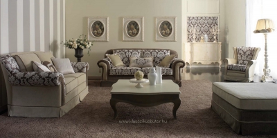 Olasz klasszikus ülőgarnitúra, kanapé, fotel, puff, dohányzóasztal